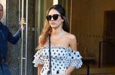 Jessica Alba is all smiles as she steps out in a polka dot dress